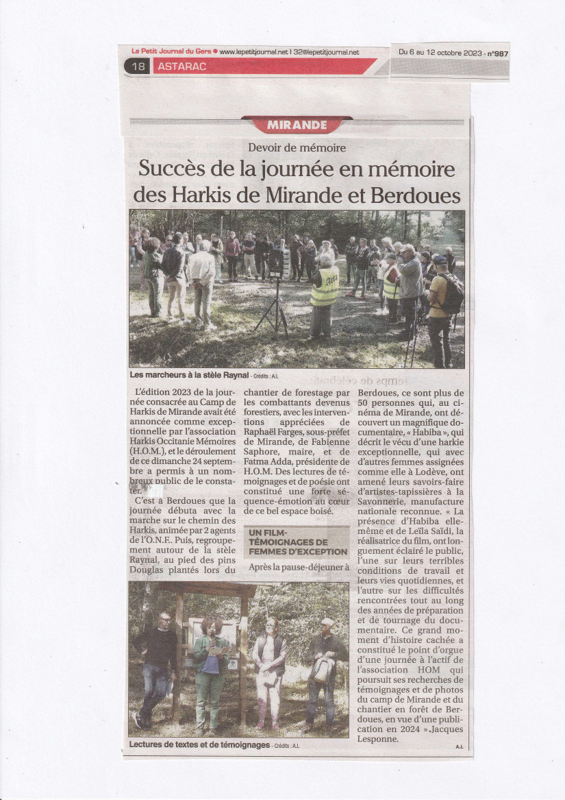 Succès de la journée en mémoire des Harkis de Berdoues et Mirande