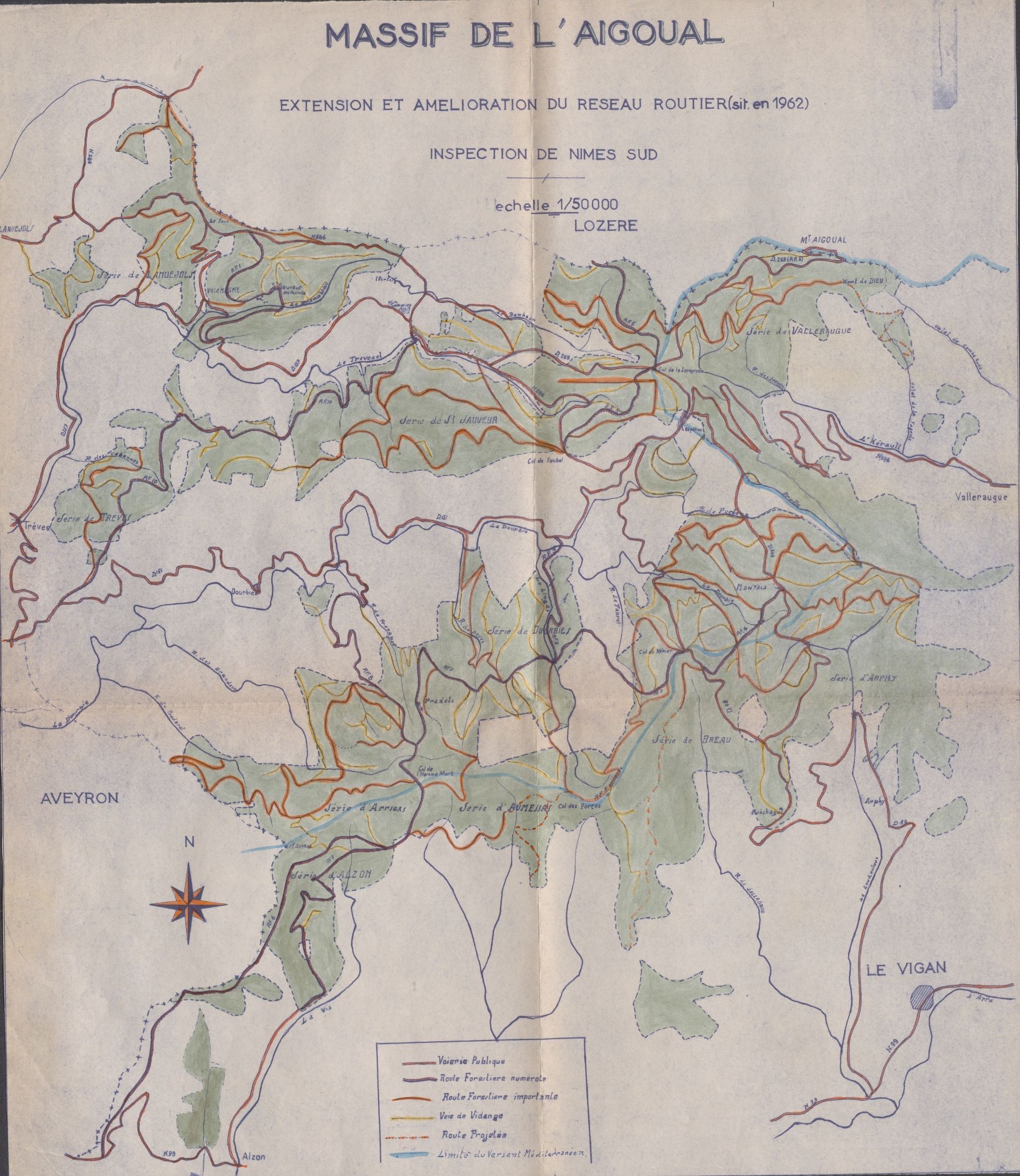 Illustration 11 : Rapport sur les travaux à exécuter dans les forêts domaniales : extension et amélioration du réseau routier du massif de l’Aigoual, situation en 1962, 16 mars 1963 (Archives du Gard 7W387)